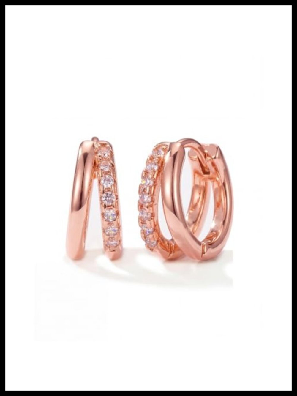 14K Rose Gold Plated CZ Pave Huggie Hoop Earrings Women Hypoallergenic